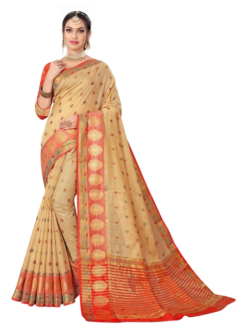 

Rivana Beige Woven Pure Cotton Banarasi Saree