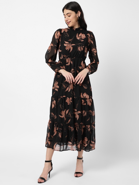 

R&B Black & Brown Floral Choker Neck Maxi Dress