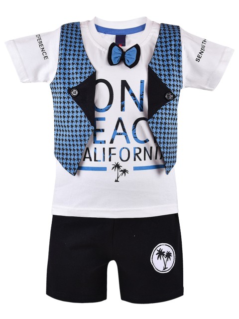 

Wish Karo Boys Blue & White Printed T-shirt with Shorts