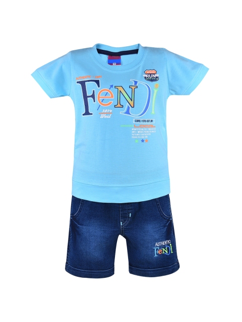 

Wish Karo Boys Blue & Orange Printed T-shirt with Shorts