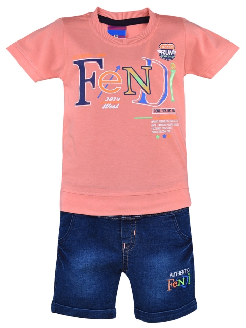 

Wish Karo Boys Peach-Coloured & Blue Printed T-shirt with Shorts