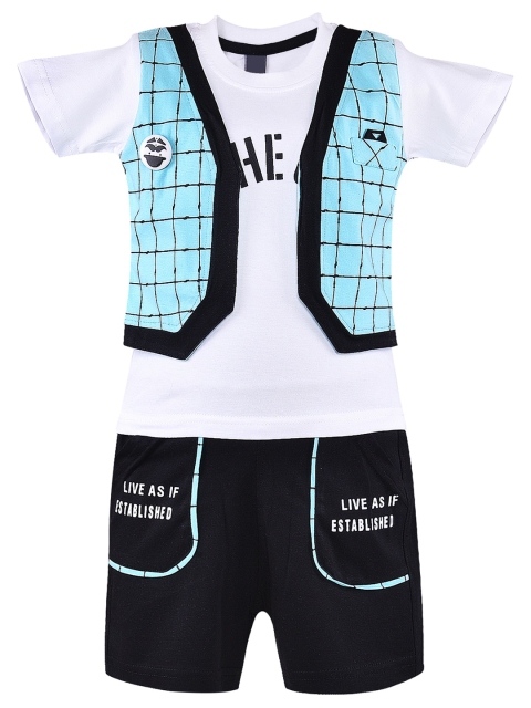 

Wish Karo Boys Blue & White Printed T-shirt with Shorts