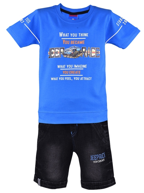 

Wish Karo Boys Blue & Black Printed T-shirt with Shorts