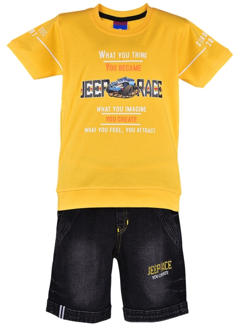 

Wish Karo Boys Yellow & Black Printed T-shirt with Shorts