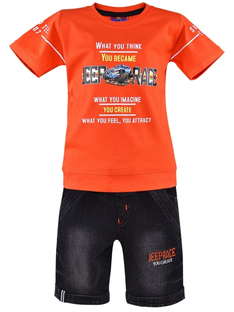 

Wish Karo Boys Orange & Black Printed T-shirt with Shorts