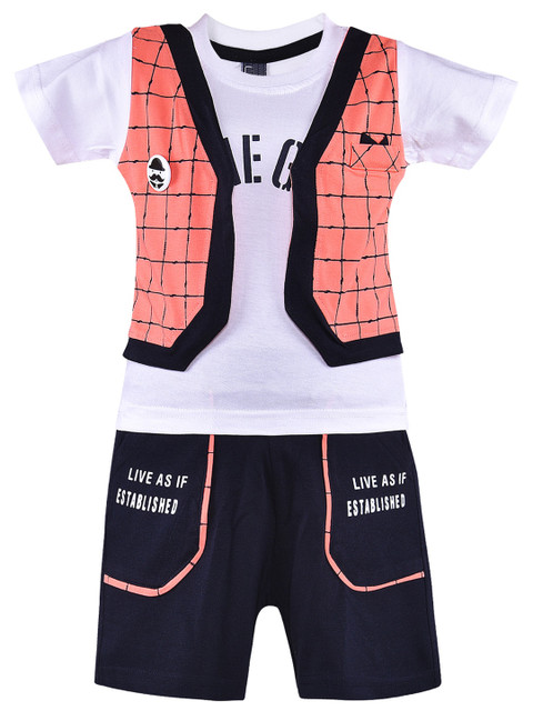 

Wish Karo Boys Peach-Coloured & White Printed T-shirt with Shorts
