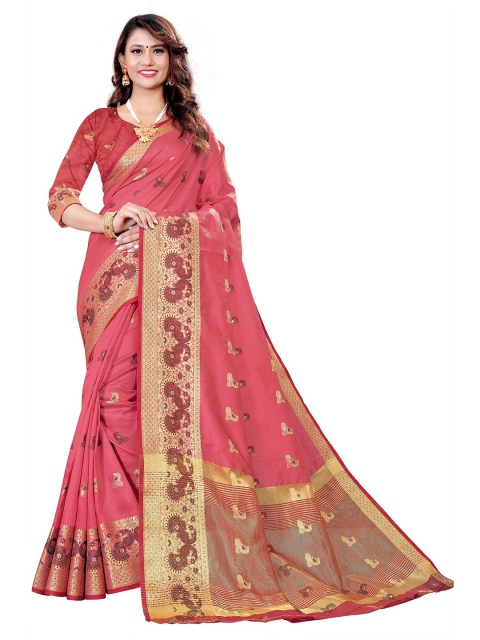 

Rivana Pink & Gold-Toned Woven Design Zari Art Silk Banarasi Saree