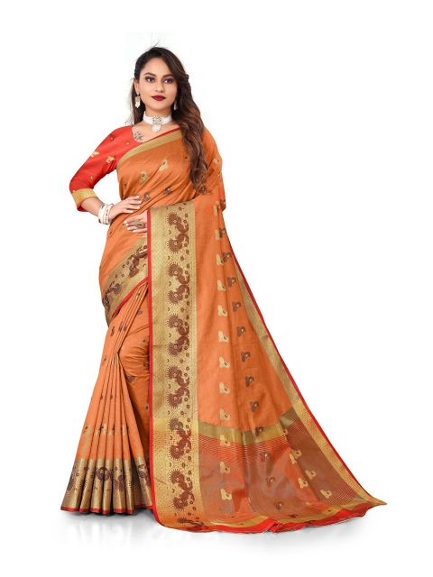 

Rivana Orange & Brown Woven Design Zari Art Silk Banarasi Saree