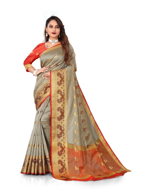 

Rivana Grey & Gold-Toned Woven Design Zari Art Silk Banarasi Saree