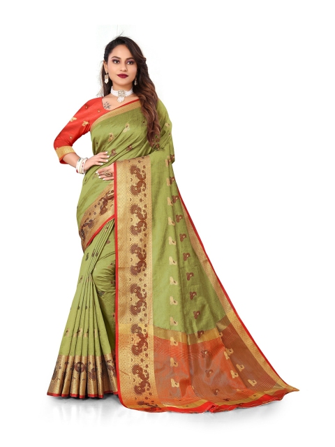 

Rivana Green & Red Woven Design Zari Art Silk Banarasi Saree