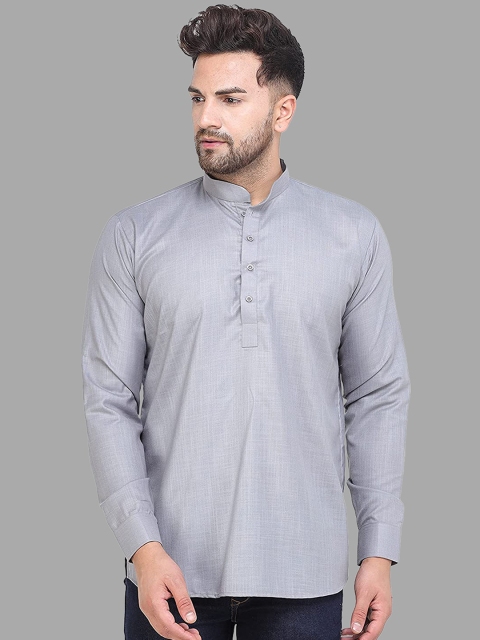 

ROYAL KURTA Men Grey Summer Sheers Cotton Short Kurta