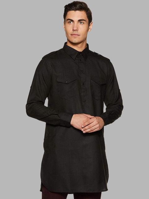 

ROYAL KURTA Men Black Solid Pathani Cotton Kurta