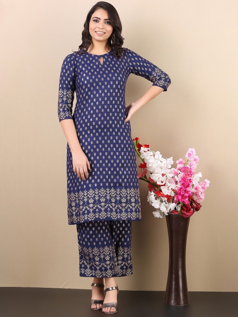 

V TRADITION Women Ethnic Motifs Printed Kurta with Palazzo, Blue