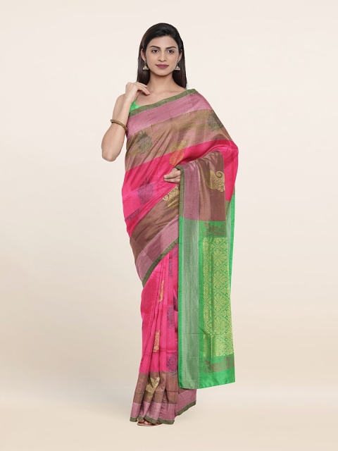

Pothys Pink & Green Woven Design Zari Pure Silk Saree
