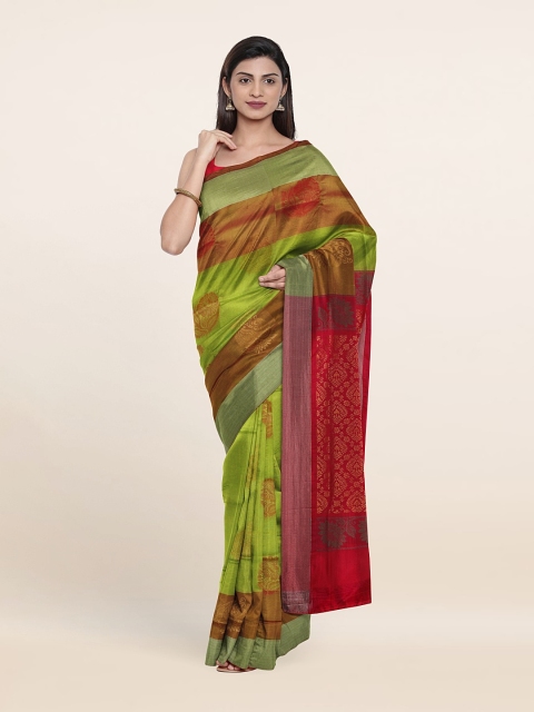 

Pothys Lime Green & Maroon Floral Zari Pure Silk Saree