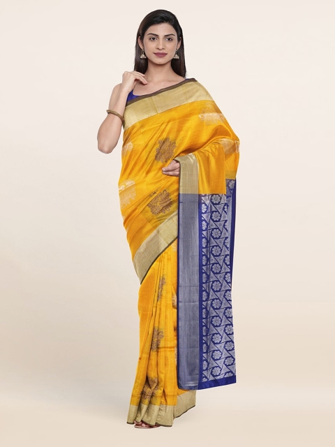 

Pothys Mustard & Blue Woven Design Zari Pure Silk Saree
