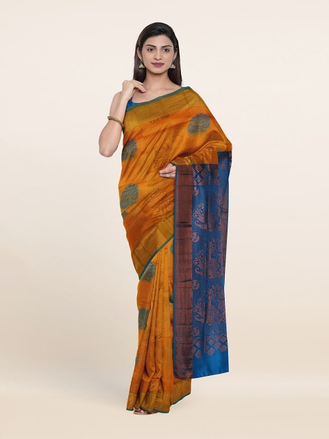 

Pothys Mustard & Blue Woven Design Zari Pure Silk Saree
