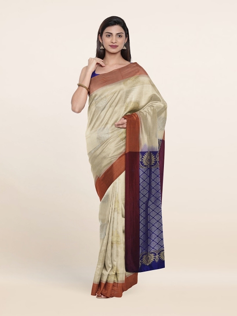 

Pothys Cream-Coloured & Maroon Floral Zari Pure Silk Saree
