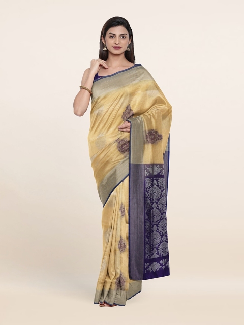 

Pothys Cream-Coloured & Blue Woven Design Zari Pure Silk Saree