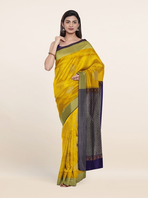 

Pothys Yellow & Blue Woven Design Zari Pure Silk Saree