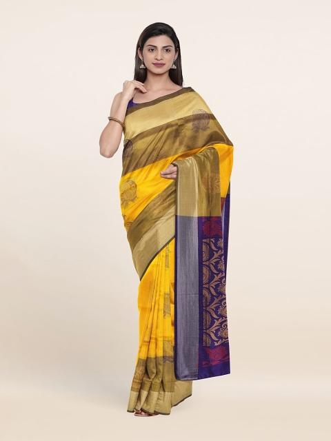 

Pothys Yellow & Blue Woven Design Zari Pure Silk Saree