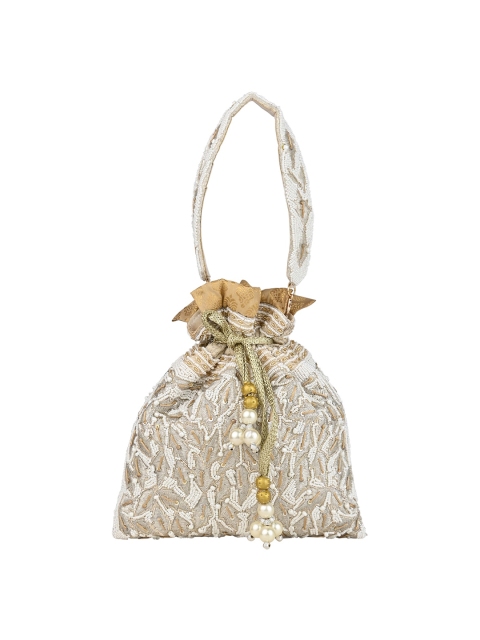

Rocia White & Gold-Toned Embroidered Potli Clutch