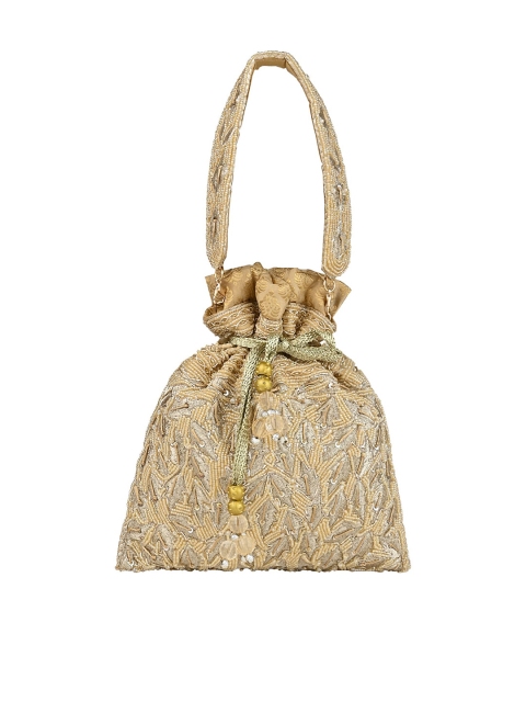 

Rocia Women Gold-Toned & White Embroidered Potli Clutch