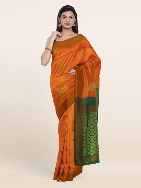 

Pothys Orange & Green Ethnic Motifs Zari Pure Silk Saree