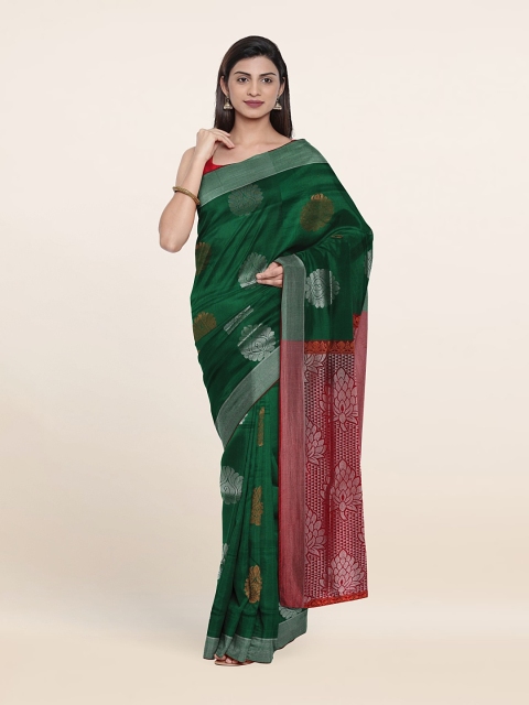 

Pothys Green & Pink Ethnic Motifs Zari Pure Silk Saree