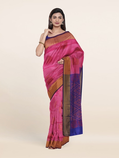 

Pothys Pink & Blue Ethnic Motifs Zari Pure Silk Saree