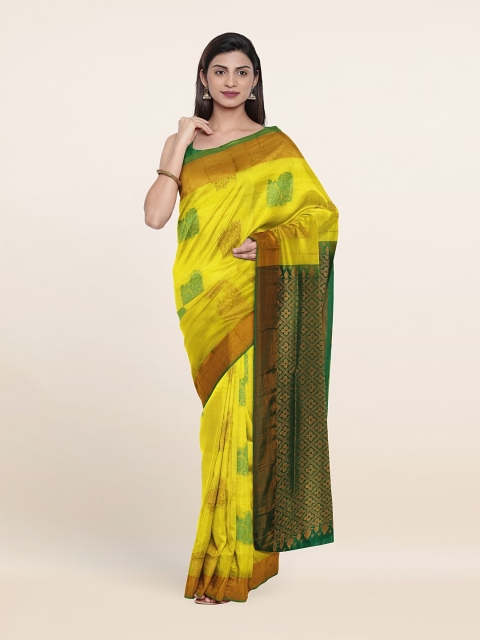 

Pothys Yellow & Green Ethnic Motifs Zari Pure Silk Saree