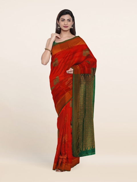 

Pothys Red & Green Floral Zari Pure Silk Saree