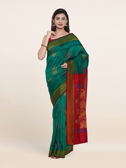 

Pothys Sea Green & Red Paisley Zari Pure Silk Saree