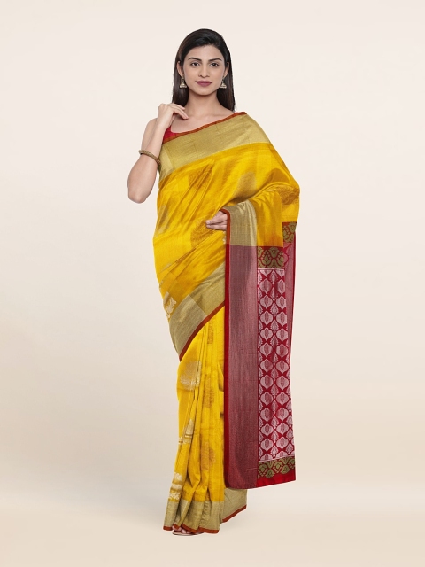 

Pothys Yellow & Pink Woven Design Zari Pure Silk Saree