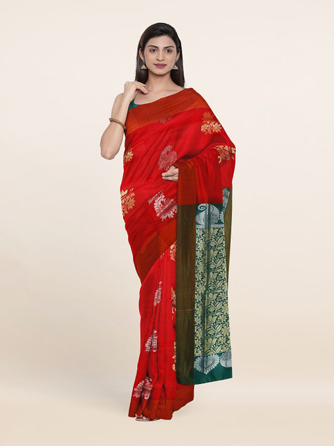 

Pothys Red & Green Ethnic Motifs Zari Pure Silk Saree