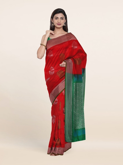 

Pothys Red & Green Ethnic Motifs Zari Pure Silk Saree