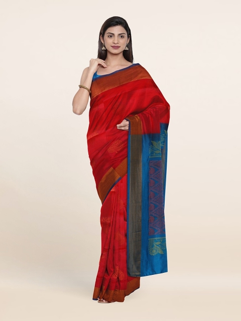 

Pothys Red & Blue Woven Design Zari Pure Silk Saree