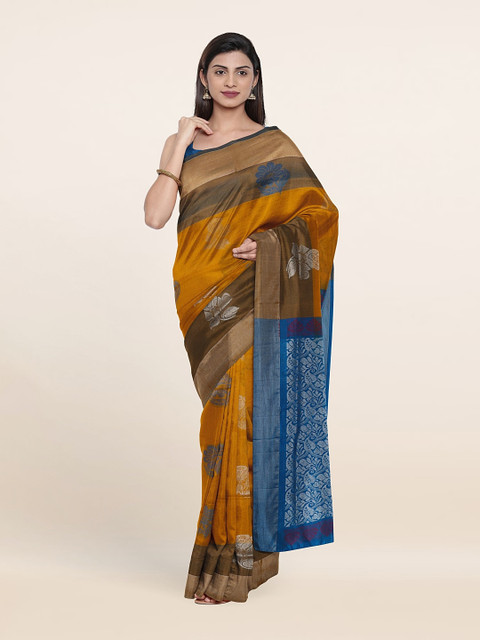 

Pothys Gold-Toned & Blue Woven Design Zari Pure Silk Saree