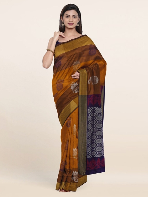 

Pothys Mustard & Gold-Toned Woven Design Zari Pure Silk Saree