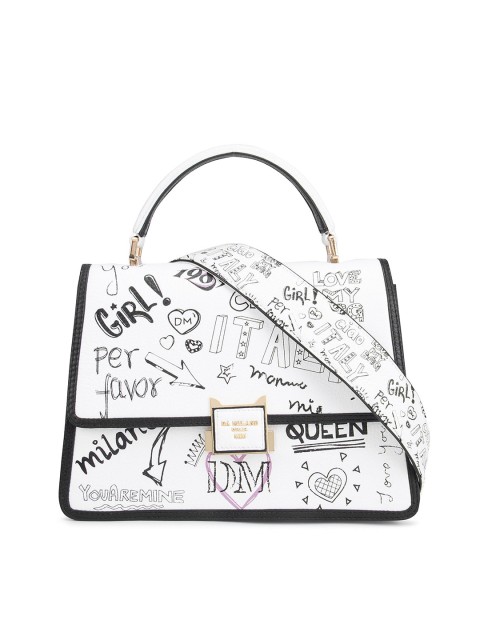 

Da Milano White Printed Leather Shopper Satchel with Cut Work