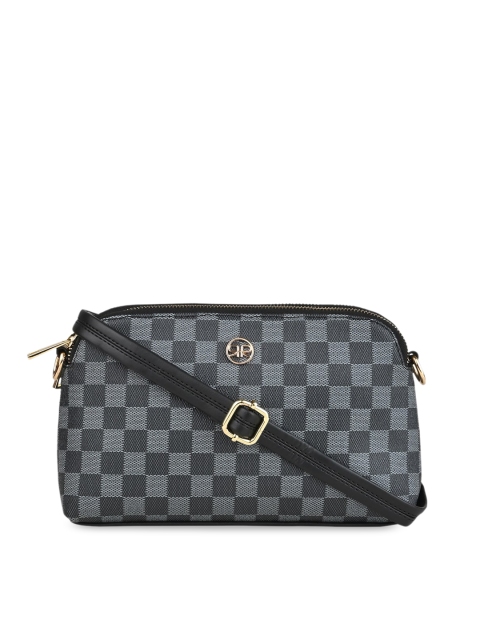 

Rocia Black Geometric Checked PU Structured Sling Bag with Quilted
