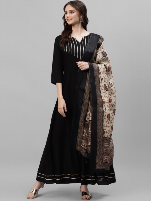 

DEEBACO Women Black Kurta with Pyjamas & With Dupatta
