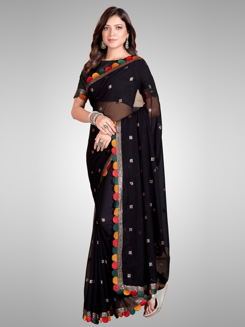 

Granthva Fab Black & Red Embellished Sequinned Pure Georgette Saree