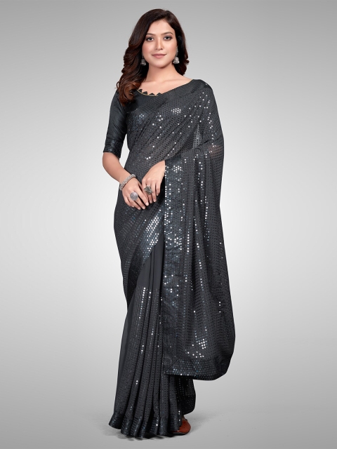 

Granthva Fab Grey Embellished Sequinned Pure Georgette Saree