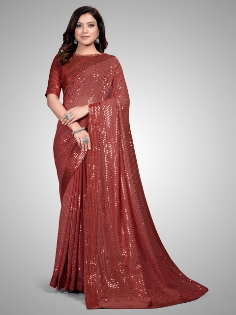 

Granthva Fab Camel Brown & Gold-Toned Embellished Sequinned Pure Georgette Saree