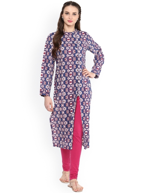 

Jaipur Kurti Women Blue & White Printed Straight Kurta