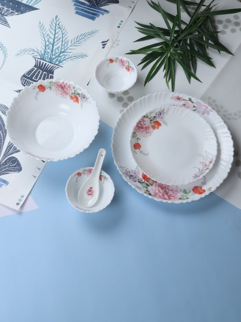 

ceradeco White & Red Pieces Printed Glass Glossy Dinner Set