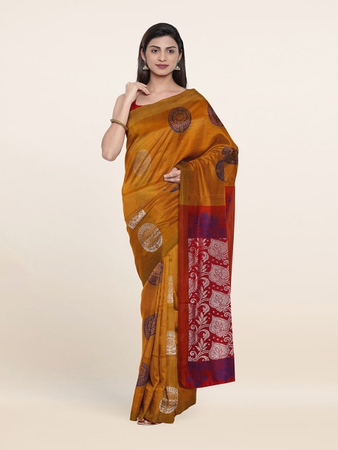 

Pothys Mustard & Gold-Toned Ethnic Motifs Zari Pure Silk Saree