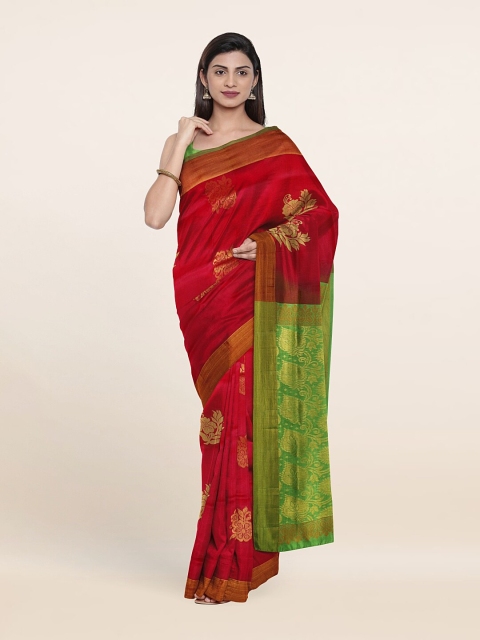

Pothys Red & Green Floral Zari Pure Silk Saree