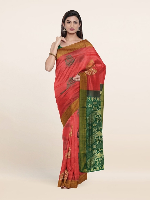 

Pothys Pink & Green Ethnic Motifs Zari Pure Silk Saree